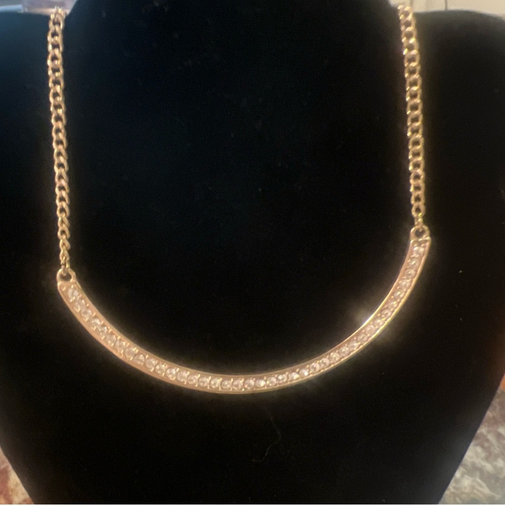 Gold Curved Bar Necklace with Sparkling Accents
